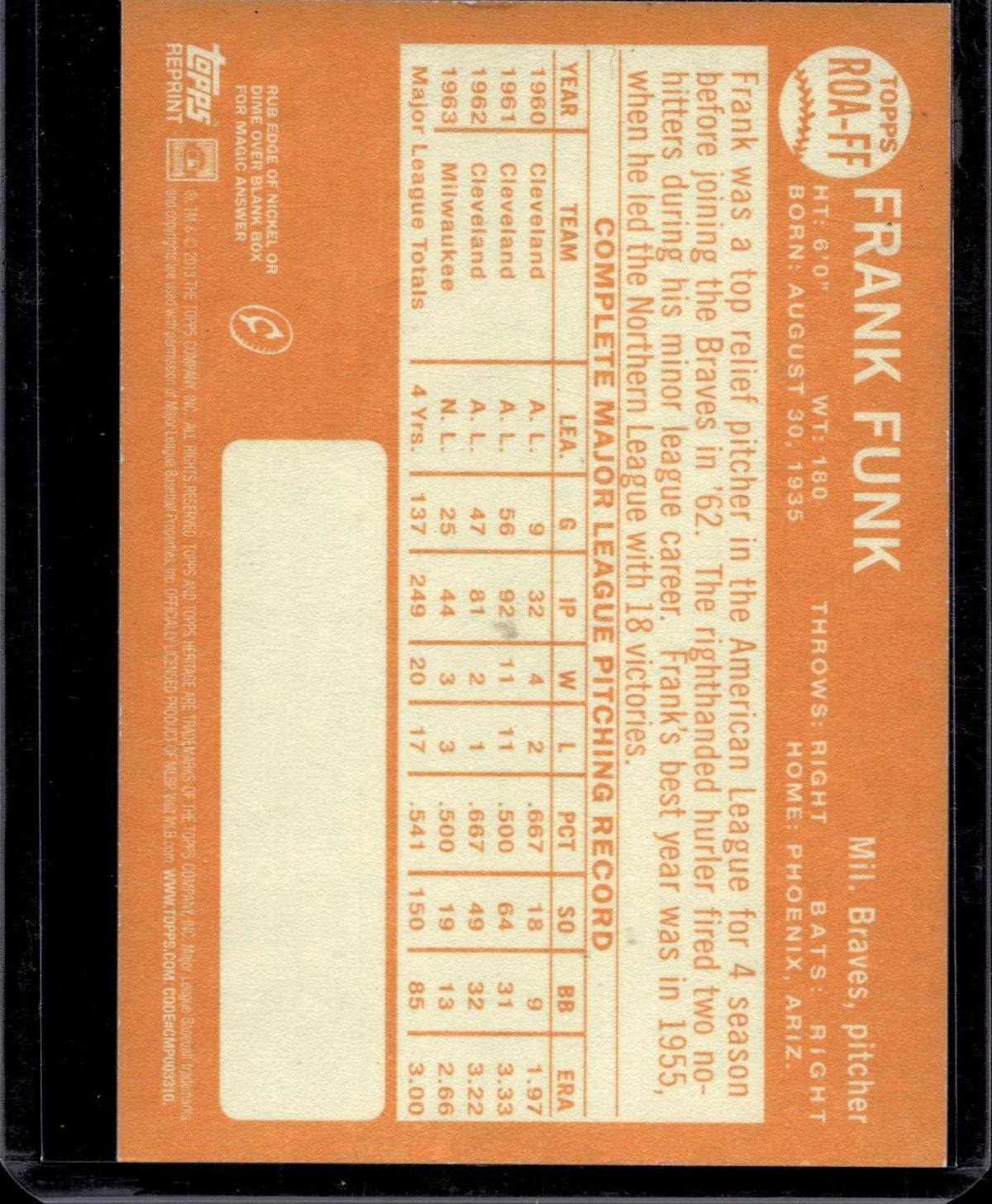 2013 Topps Heritage #ROA-FF Frank Funk Real One Autographs
