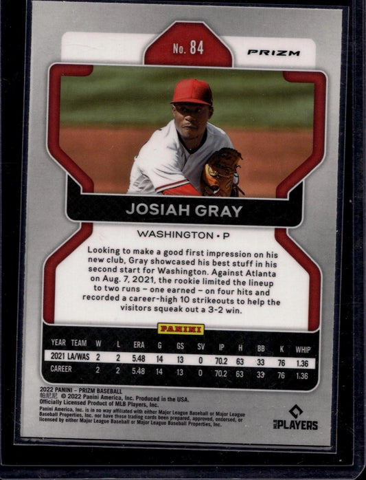 2022 Panini Prizm #84 Josiah Gray Red/White/Blue Prizm