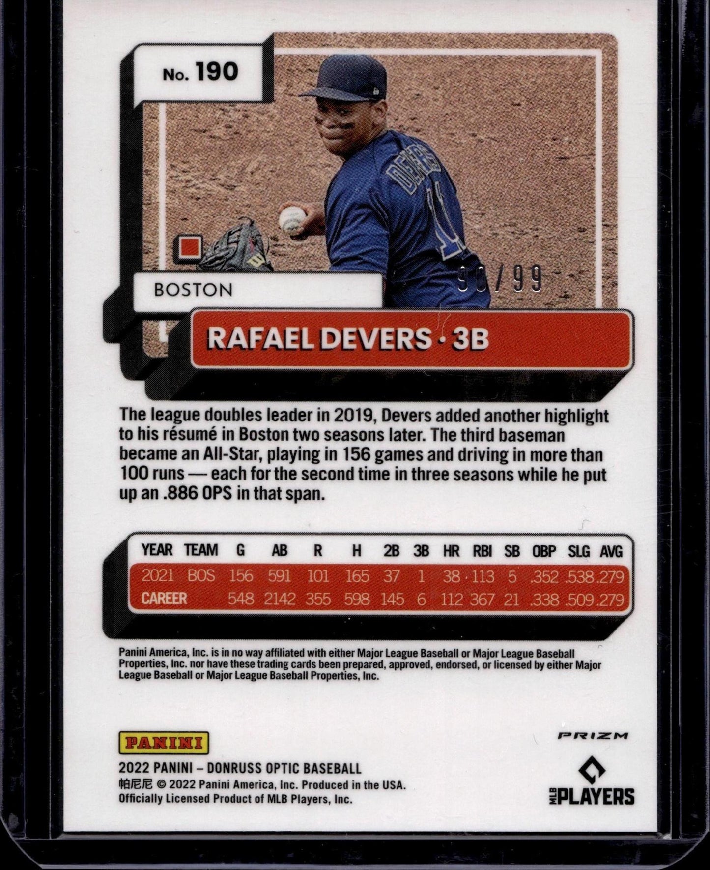 2022 Donruss Optic #190 Rafael Devers Pink Prizm