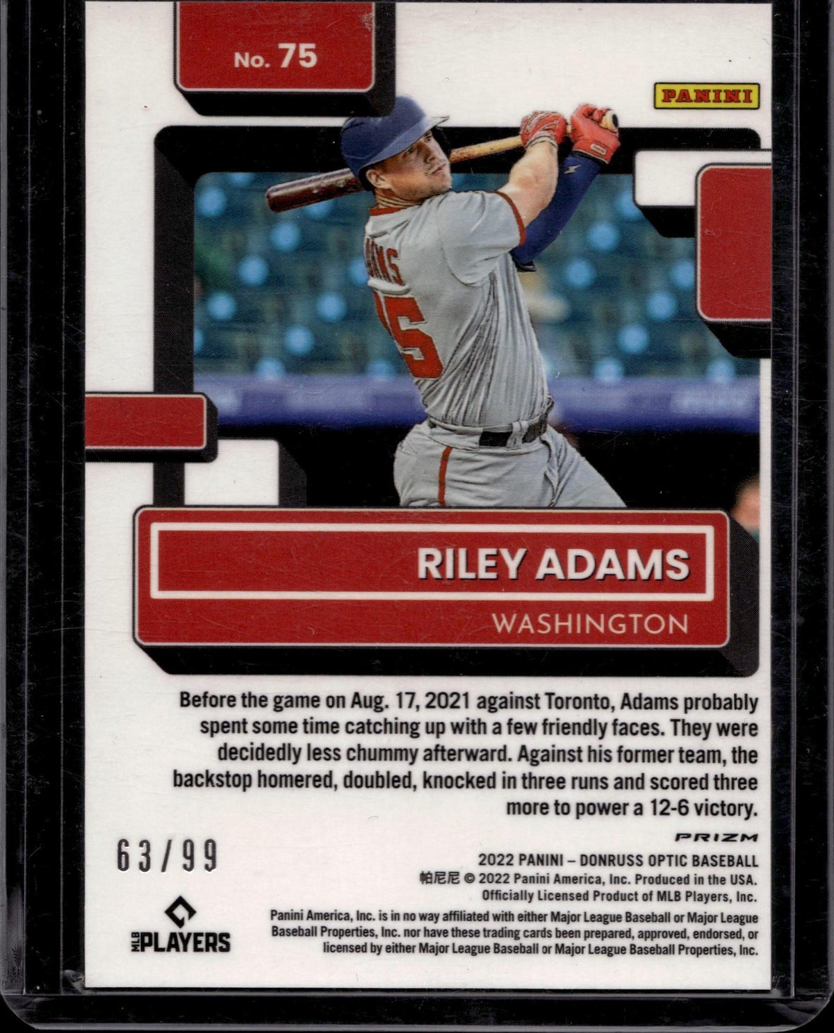 2022 Donruss Optic #75 Riley Adams Red Dragon Prizm #/99