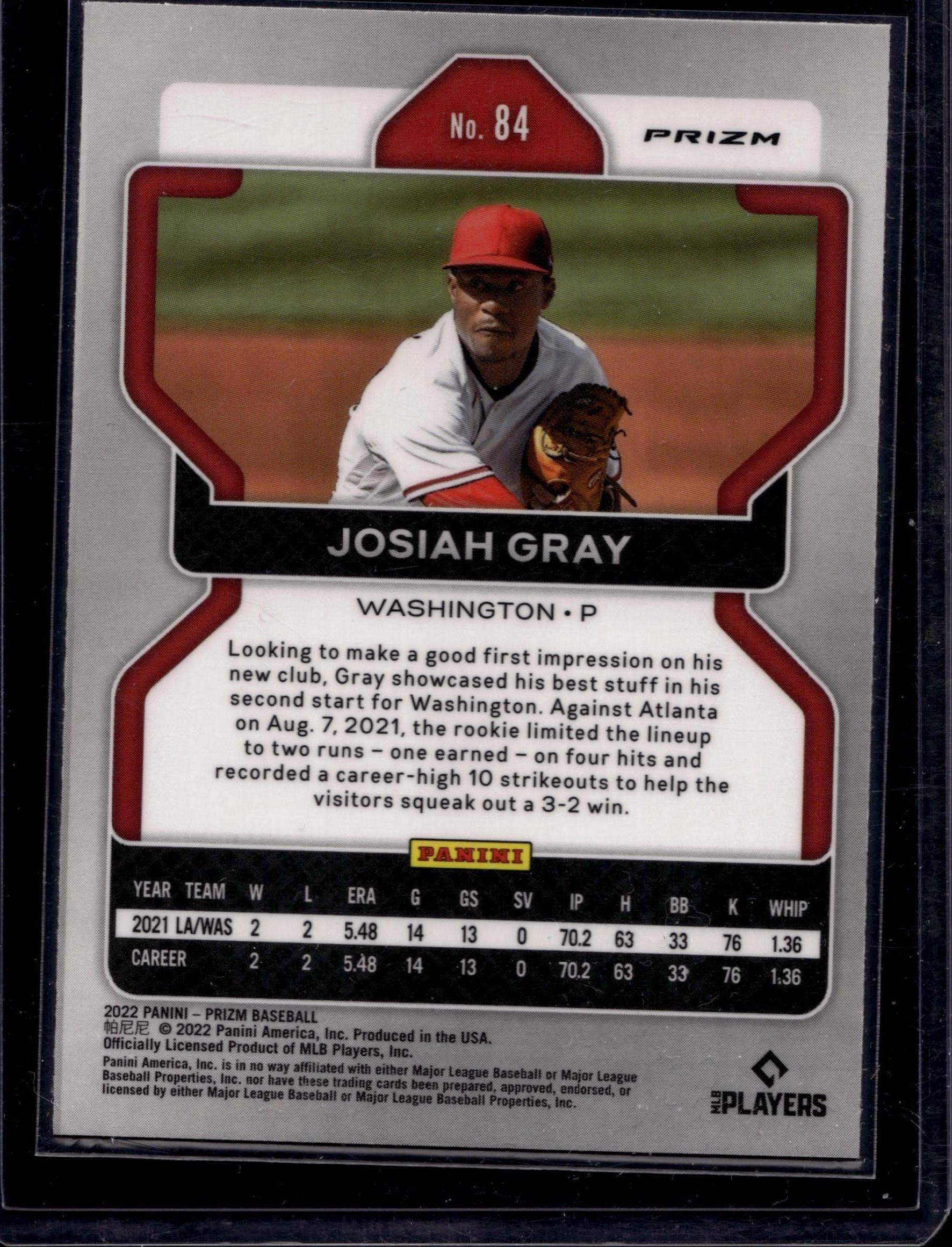 2022 Panini Prizm #84 Josiah Gray Red/White/Blue Prizm