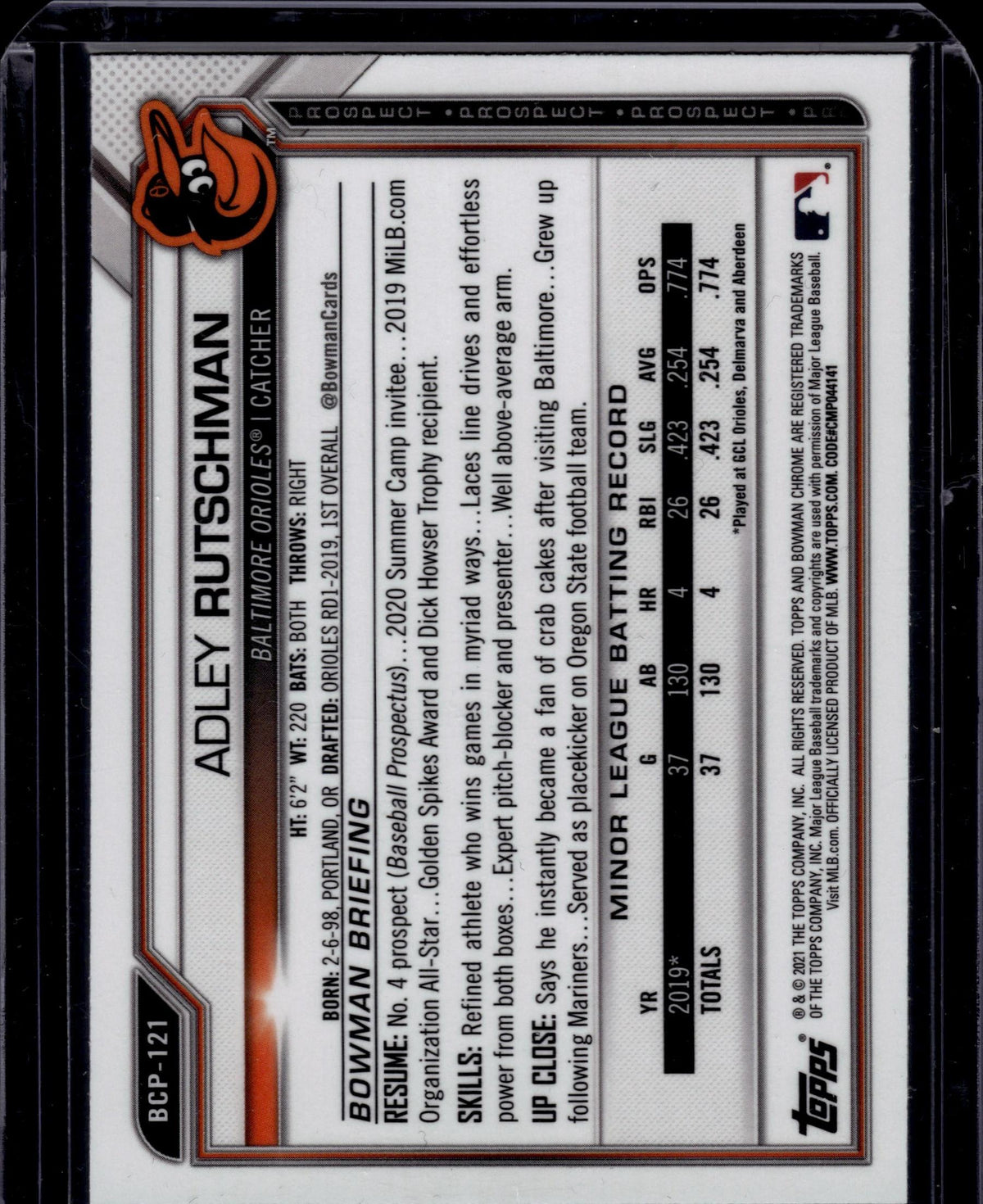 2021 Bowman Bowman Adley Rutschman Atomic Refractor Baltimore Orioles