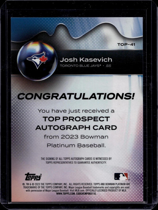 2023 Bowman Platinum #TOP-41 Josh Kasevich Top Prospects Autographs