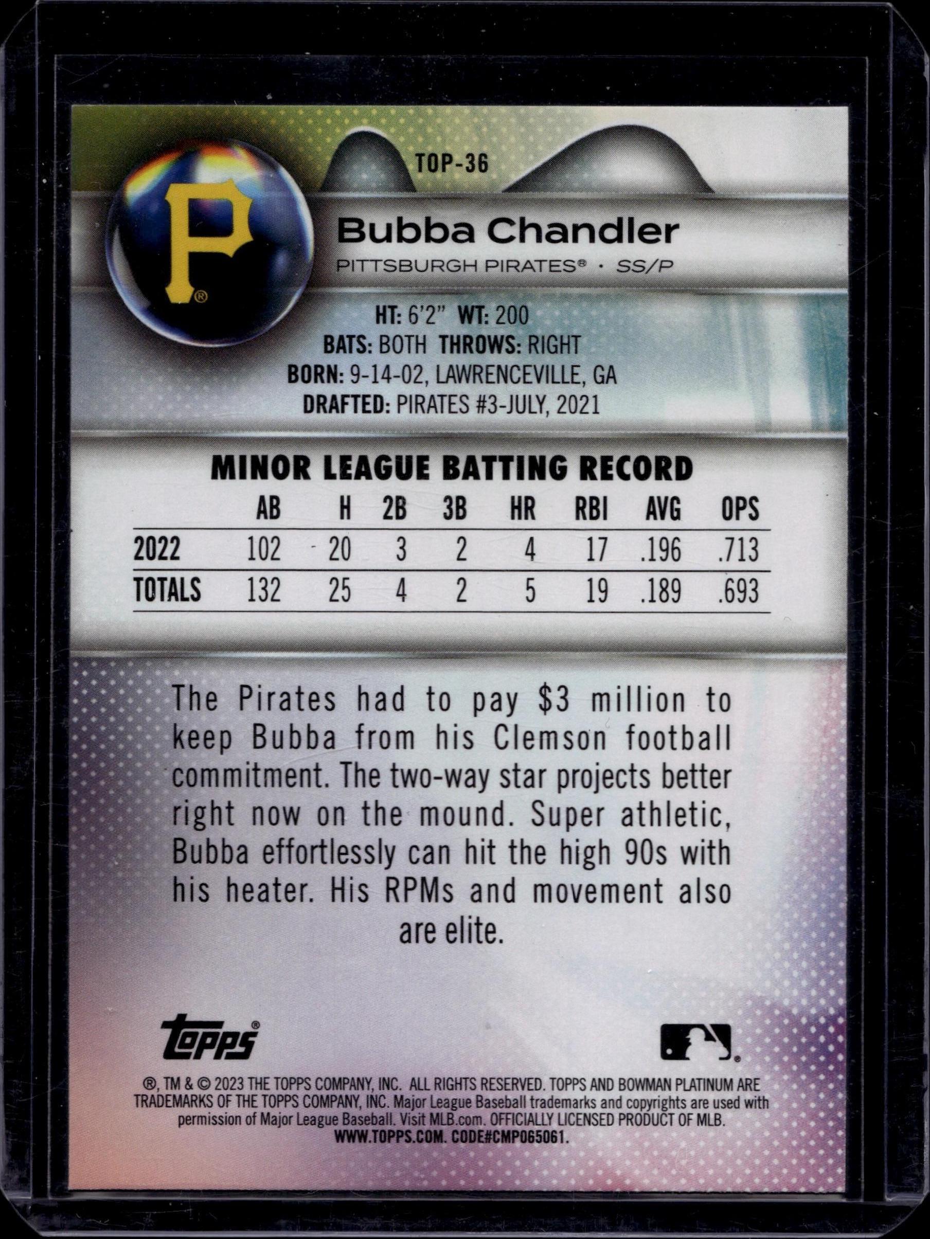 2023 Bowman Platinum #TOP-36 Bubba Chandler Top Prospects